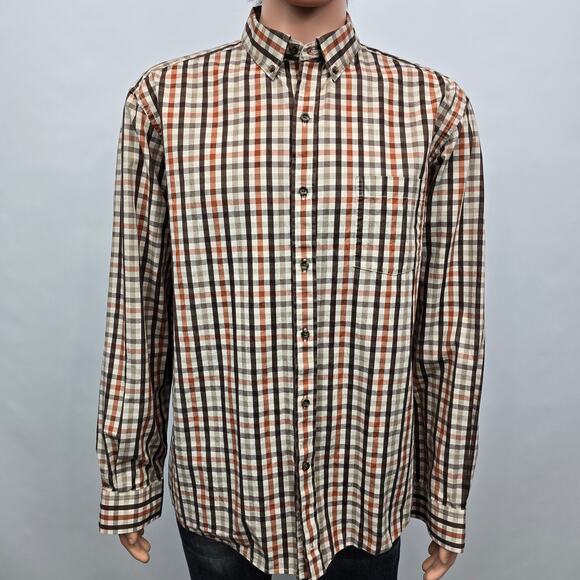 Johnston & Murphy Shirt Men XXL 2XL Brown Multicolor Checked Button down L/S - Picture 2 of 12